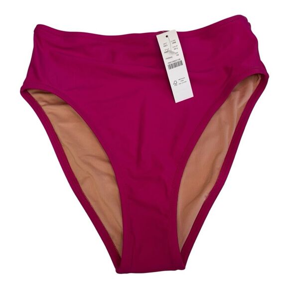 NWT J Crew Radiant Fuchsia High Rise Full Coverage Bikini Bottom Swimwear Sz XS - Picture 1 of 7